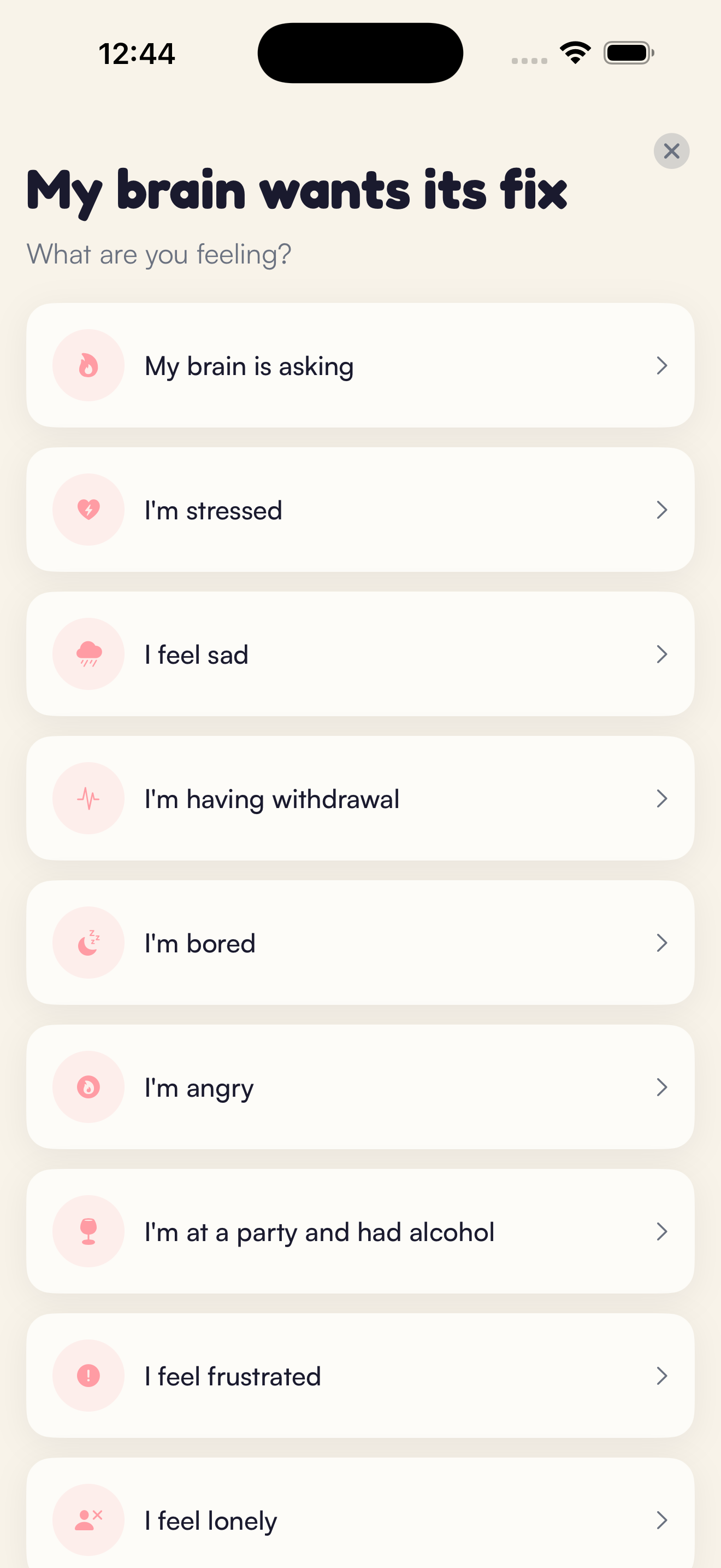 Kaiho craving support screen: choose what you're feeling