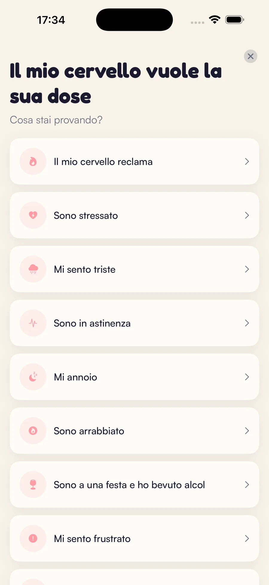 Schermata gestione voglie Kaiho: scegli cosa senti