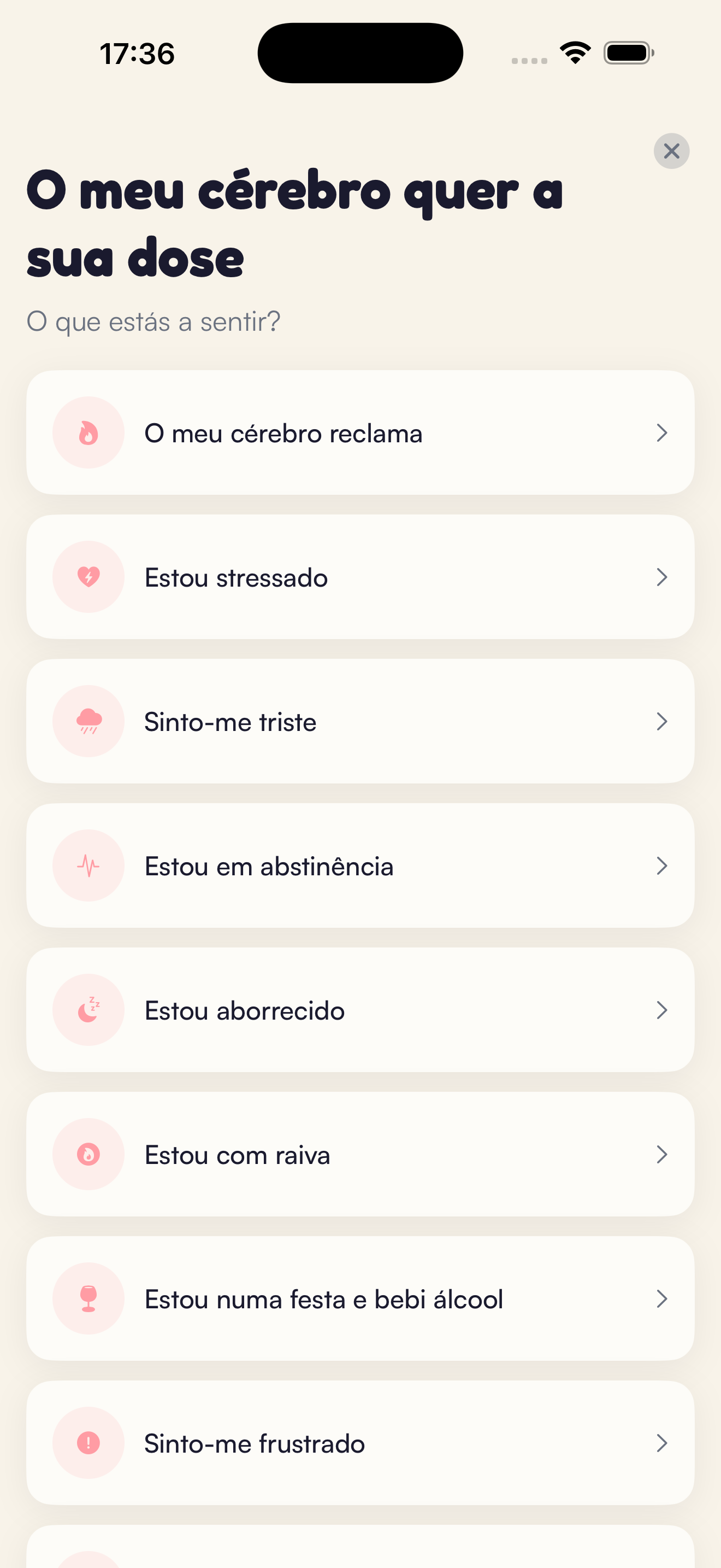 Ecrã de gestão das vontades Kaiho: escolhe o que estás a sentir