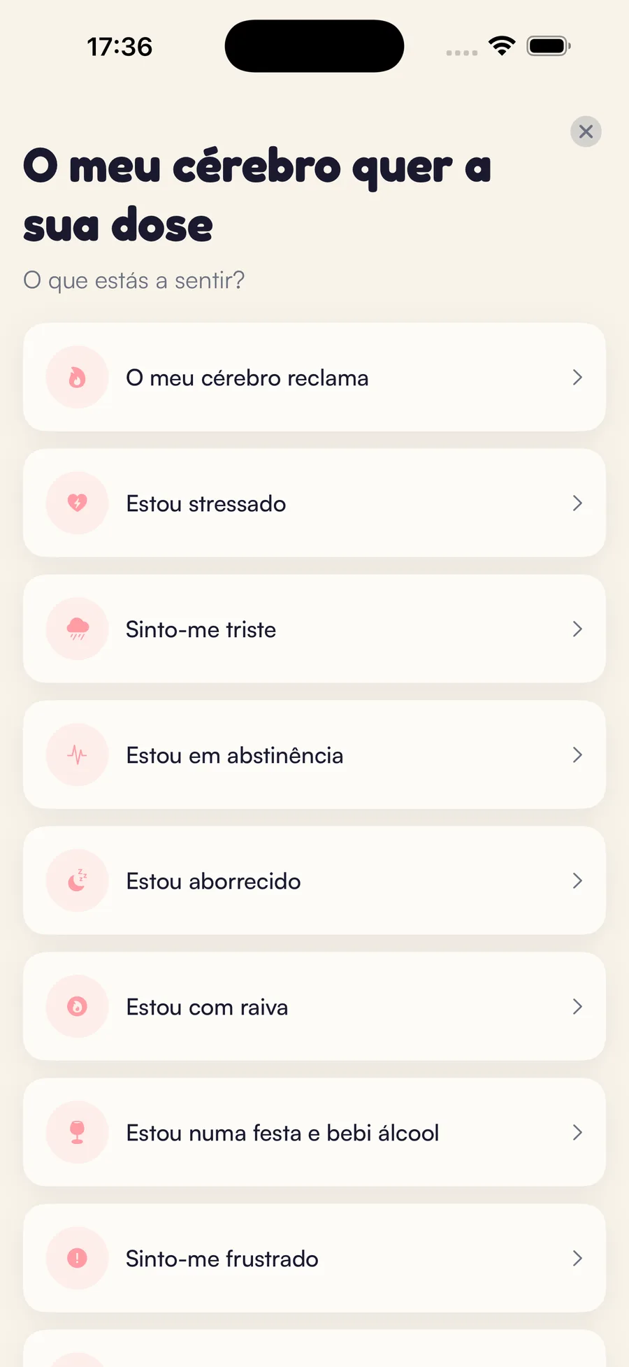 Ecrã de gestão das vontades Kaiho: escolhe o que estás a sentir