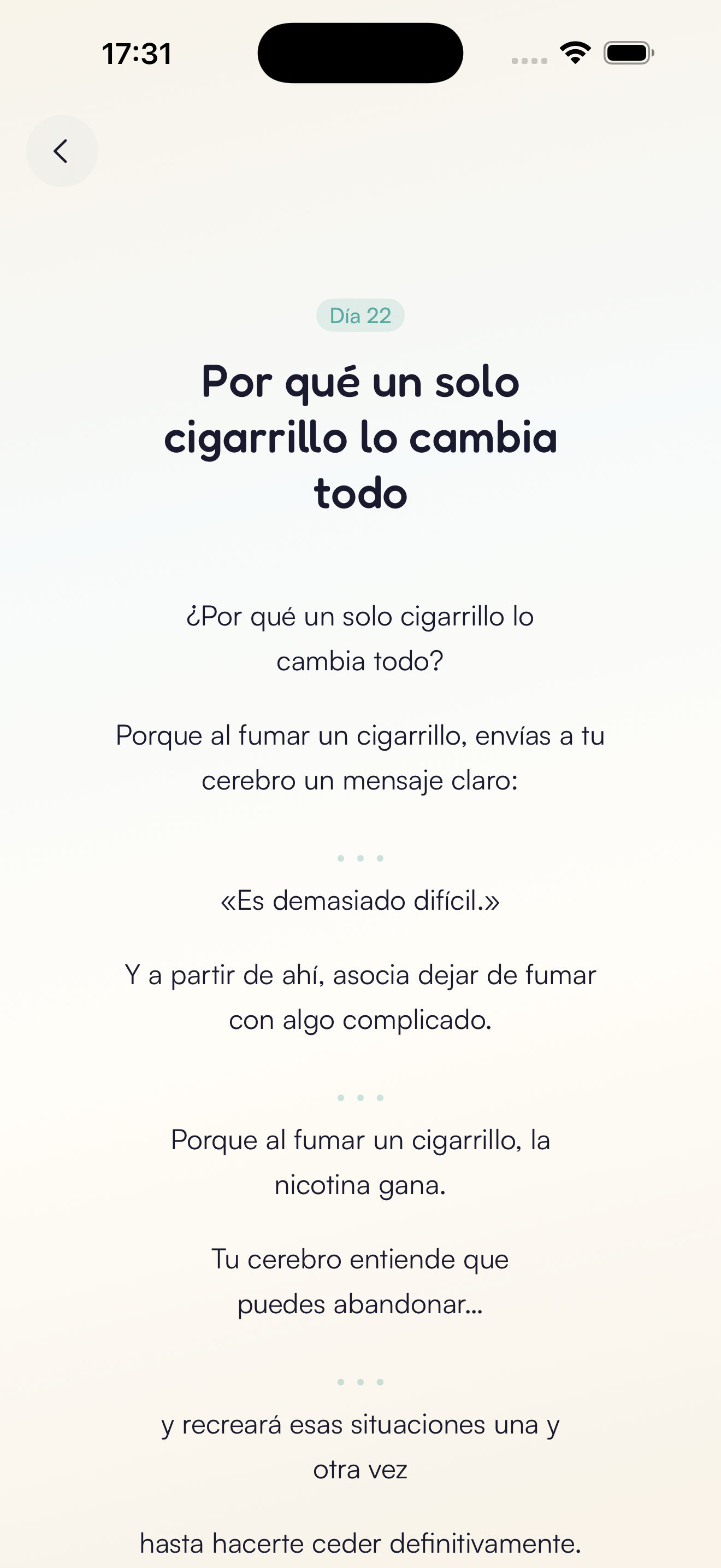 Pantalla de acompañamiento diario Kaiho: tu programa día a día