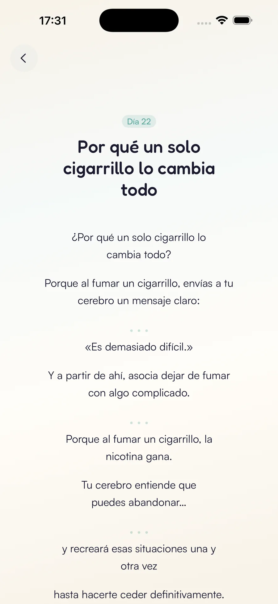 Pantalla de acompañamiento diario Kaiho: tu programa día a día