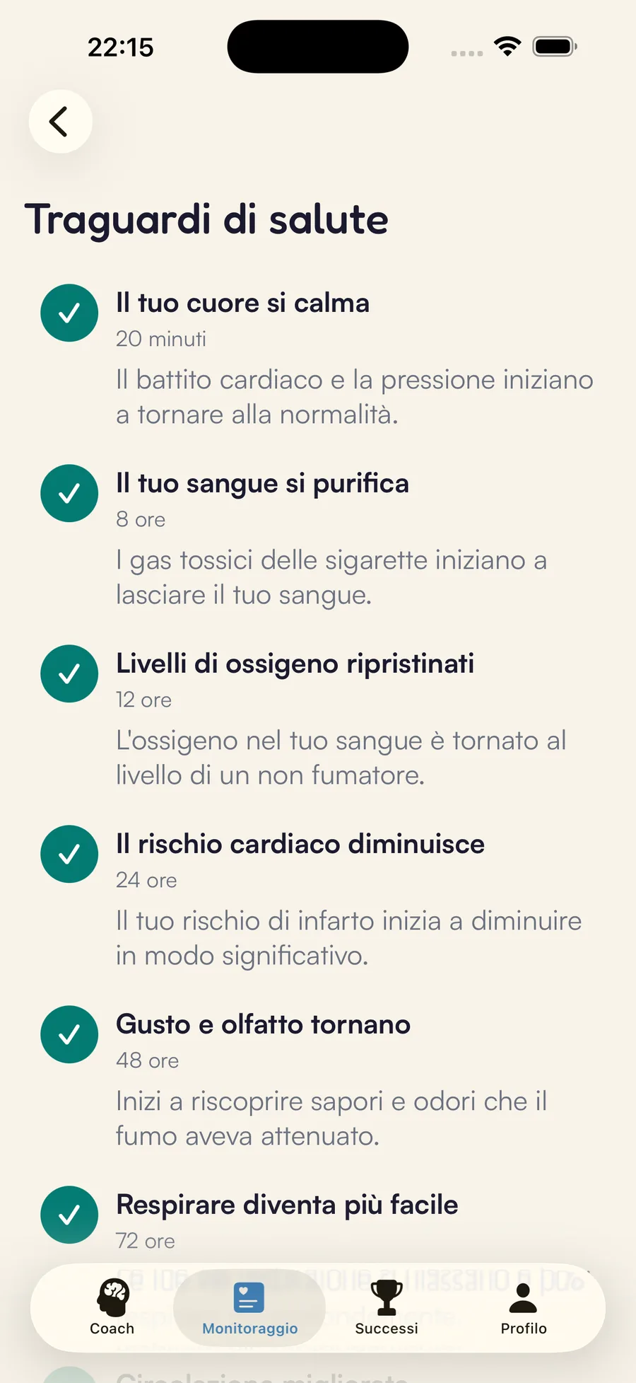 Timeline salute Kaiho: benefici per la salute sbloccati nel tempo
