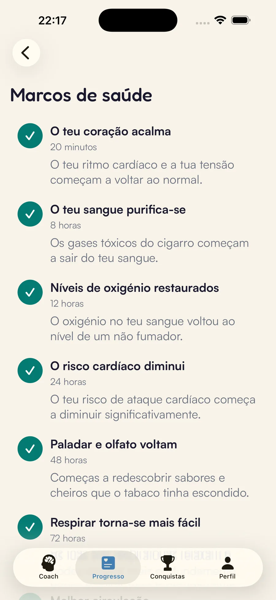 Linha do tempo de saúde Kaiho: benefícios de saúde desbloqueados ao longo do tempo