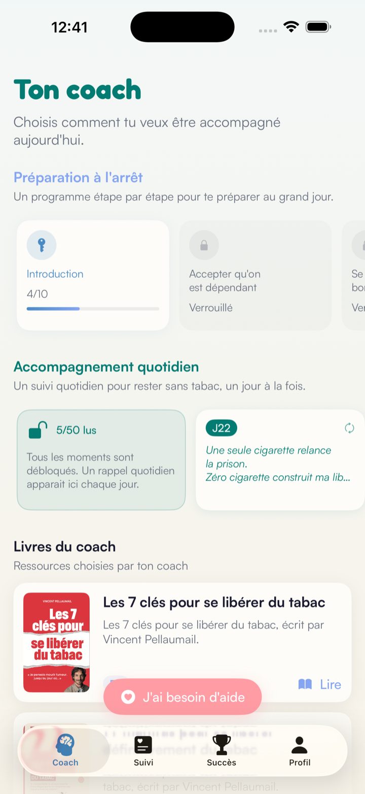 Écran coach : préparation à l'arrêt, accompagnement quotidien et livres de Vincent Pellaumail