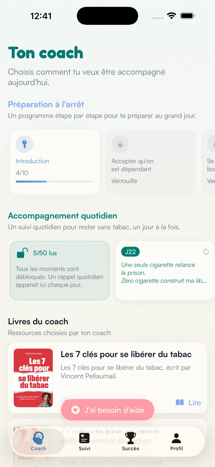 Écran coach : préparation à l'arrêt, accompagnement quotidien et livres de Vincent Pellaumail